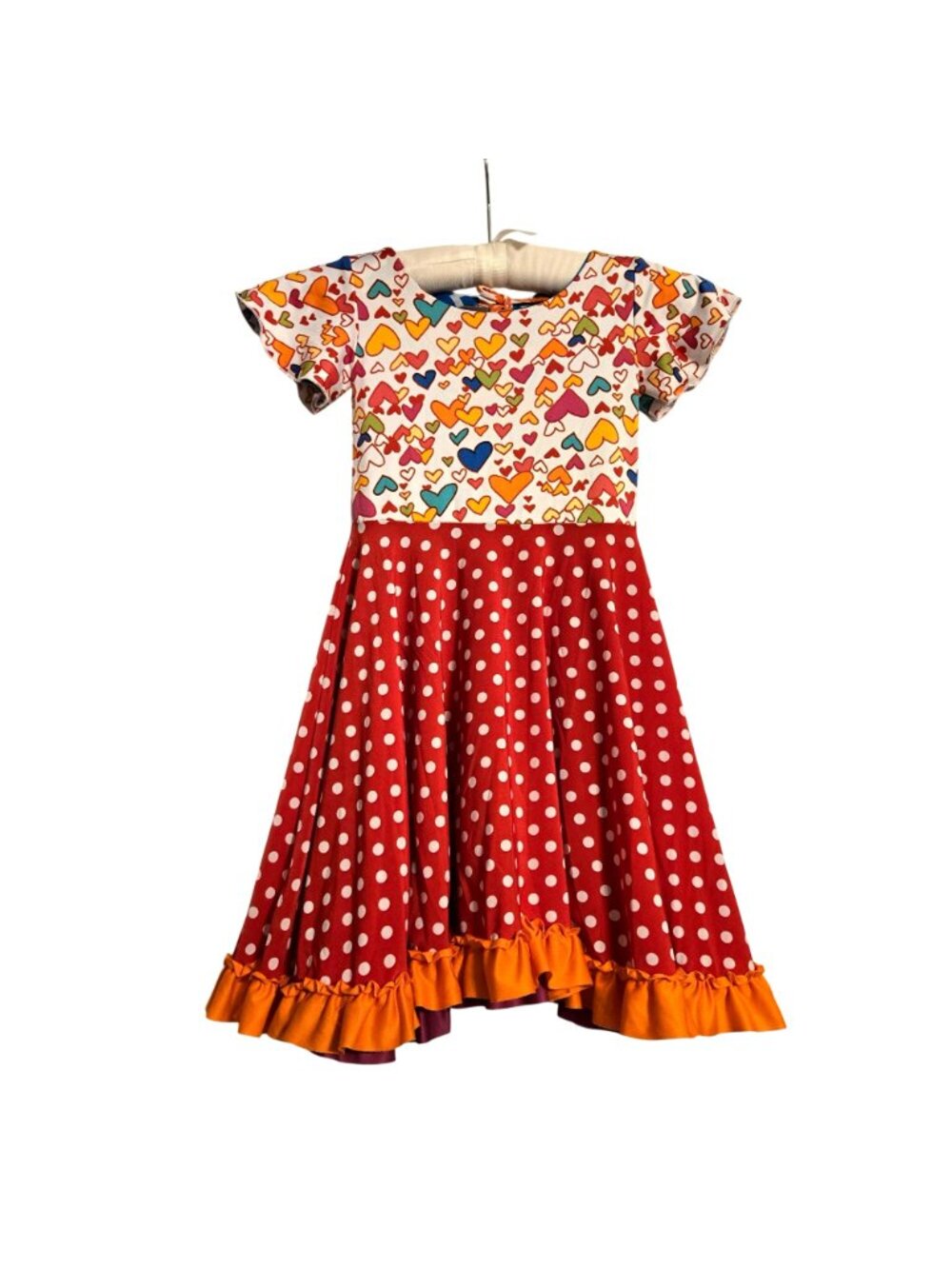 Happy Twirls Twirly Girls Reversible Circle Polka Dot Hearts Ruffle Dress Size 4
